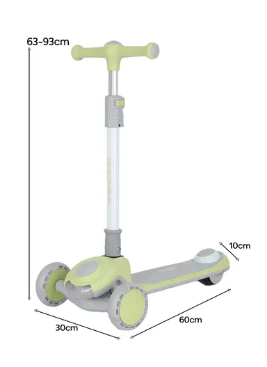 3–8 Years Kids Scooter with Music, LED Light Noiseproof Wheels &amp; Adjustable Height Y-ST6021 (L60 × W30 × H63-93)cm – Green