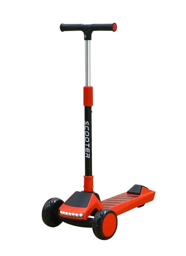 3 Years+ Kids Scooter with Music, LED Light-Up Noiseproof Wheels &amp; Adjustable Height Y-ST5231 (L60 x W30 x H72-91)cm – Red 