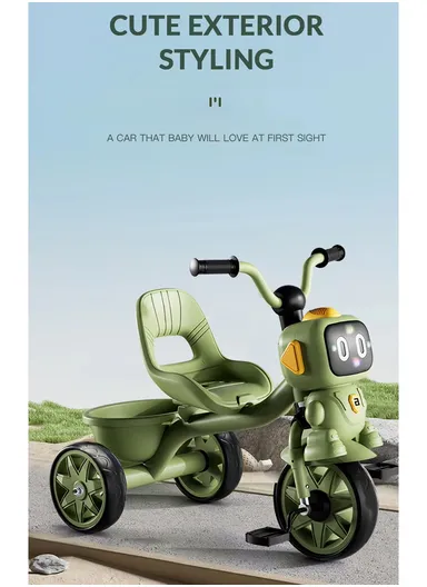 2–6 Years Kids Tricycle with Music, LED Lights &amp; Rear Basket Y-TS78867 (L70 × W50 × H57)cm – Green