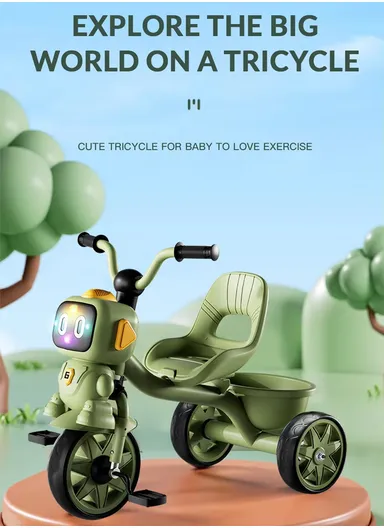 2–6 Years Kids Tricycle with Music, LED Lights &amp; Rear Basket Y-TS78867 (L70 × W50 × H57)cm – Green