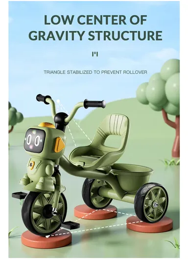 2–6 Years Kids Tricycle with Music, LED Lights &amp; Rear Basket Y-TS78867 (L70 × W50 × H57)cm – Green