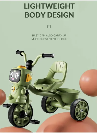 2–6 Years Kids Tricycle with Music, LED Lights &amp; Rear Basket Y-TS78867 (L70 × W50 × H57)cm – Green