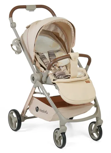 6–36 Month Baby Stroller, Foldable Pushchair with Full Canopy Cover, Reversible Handle, Safety Harness &amp; Storage Basket Y-S910-C - Coffee