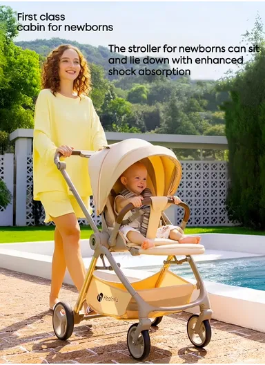 6–36 Month Baby Stroller, Foldable Pushchair with Full Canopy Cover, Reversible Handle, Safety Harness &amp; Storage Basket Y-S910-C - Coffee