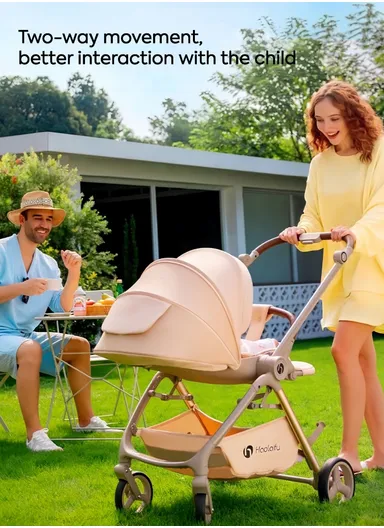 6–36 Month Baby Stroller, Foldable Pushchair with Full Canopy Cover, Reversible Handle, Safety Harness &amp; Storage Basket Y-S910-C - Coffee