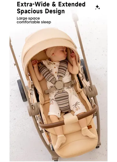 6–36 Month Baby Stroller, Foldable Pushchair with Full Canopy Cover, Reversible Handle, Safety Harness &amp; Storage Basket Y-S910-C - Coffee