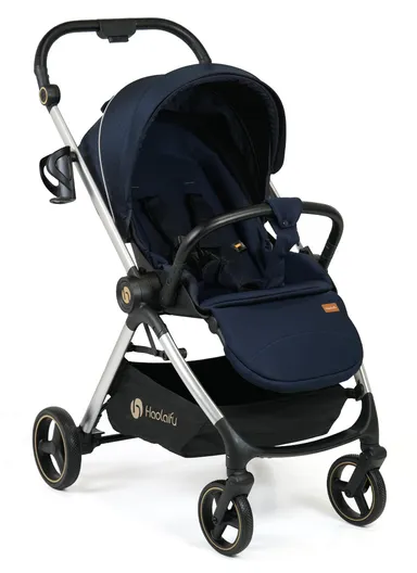 6–36 Month Baby Stroller, Foldable Pushchair with Full Canopy Cover, Reversible Handle, Safety Harness &amp; Storage Basket Y-S910-C - Blue