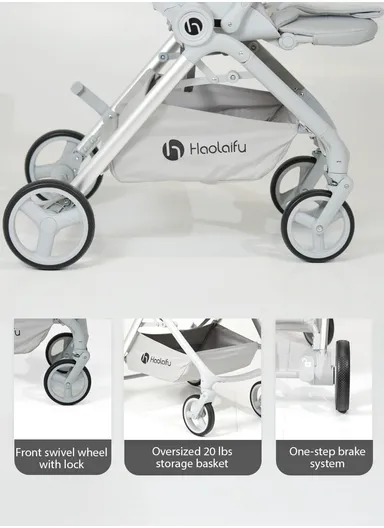 6–36 Month Baby Stroller, Foldable Pushchair with Full Canopy Cover, Reversible Handle, Safety Harness &amp; Storage Basket Y-S910-C - Grey