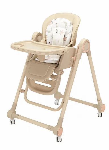 6 Months+ Adjustable Baby High Chair with Recline, Folding Function, PU Leather Seat, 7-Level Height Adjustment &amp; Double Tray TF-HC700-C (L51 × W77 × H106)cm – Coffee