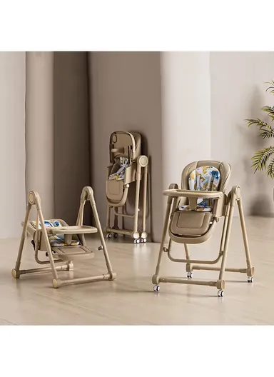 6 Months+ Adjustable Baby High Chair with Recline, Folding Function, PU Leather Seat, 7-Level Height Adjustment &amp; Double Tray TF-HC700-C (L51 × W77 × H106)cm – Coffee