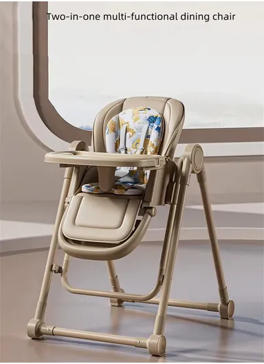 6 Months+ Adjustable Baby High Chair with Recline, Folding Function, PU Leather Seat, 7-Level Height Adjustment &amp; Double Tray TF-HC700-C (L51 × W77 × H106)cm – Coffee