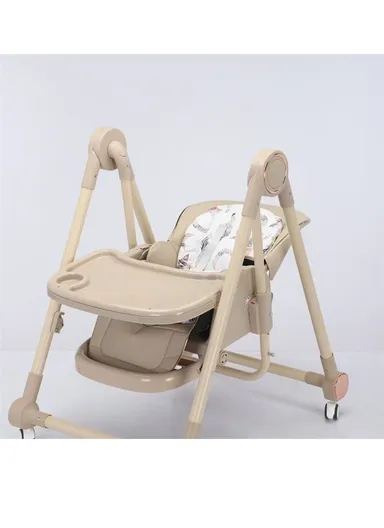 6 Months+ Adjustable Baby High Chair with Recline, Folding Function, PU Leather Seat, 7-Level Height Adjustment &amp; Double Tray TF-HC700-C (L51 × W77 × H106)cm – Coffee