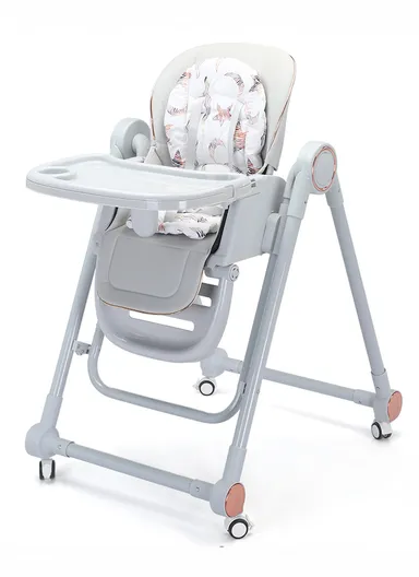 6 Months+ Adjustable Baby High Chair with Recline, Folding Function, PU Leather Seat, 7-Level Height Adjustment &amp; Double Tray TF-HC700-C (L51 × W77 × H106)cm – Grey