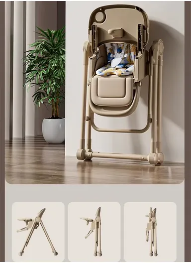 6 Months+ Adjustable Baby High Chair with Recline, Folding Function, PU Leather Seat, 7-Level Height Adjustment &amp; Double Tray TF-HC700-C (L51 × W77 × H106)cm – Grey