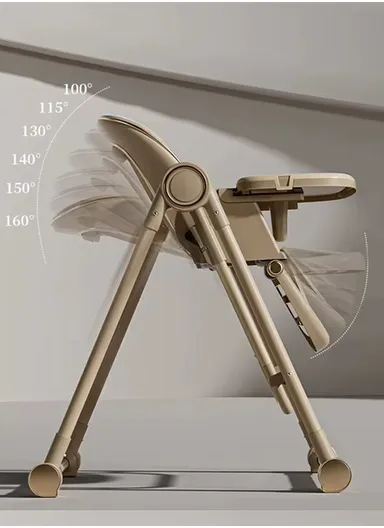 6 Months+ Adjustable Baby High Chair with Recline, Folding Function, PU Leather Seat, 7-Level Height Adjustment &amp; Double Tray TF-HC700-C (L51 × W77 × H106)cm – Grey