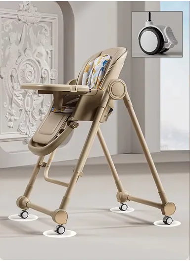 6 Months+ Adjustable Baby High Chair with Recline, Folding Function, PU Leather Seat, 7-Level Height Adjustment &amp; Double Tray TF-HC700-C (L51 × W77 × H106)cm – Grey