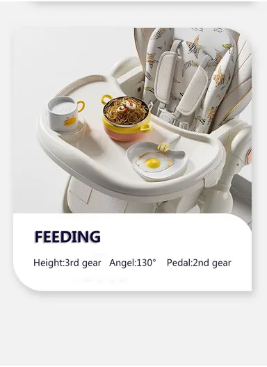 6 Months+ Adjustable Baby High Chair with Recline, Folding Function, Cotton Cushion Seat, 6-Level Height Adjustment &amp; Double Tray (L51 × W77 × H106)cm – Blue