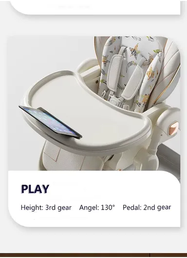 6 Months+ Adjustable Baby High Chair with Recline, Folding Function, Cotton Cushion Seat, 6-Level Height Adjustment &amp; Double Tray (L51 × W77 × H106)cm – Blue