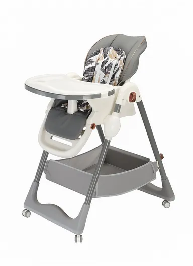 6 Months+ Adjustable Baby High Chair with Recline, Folding Function, Cotton Cushion Seat, 6-Level Height Adjustment &amp; Double Tray (L51 × W77 × H106)cm – Grey