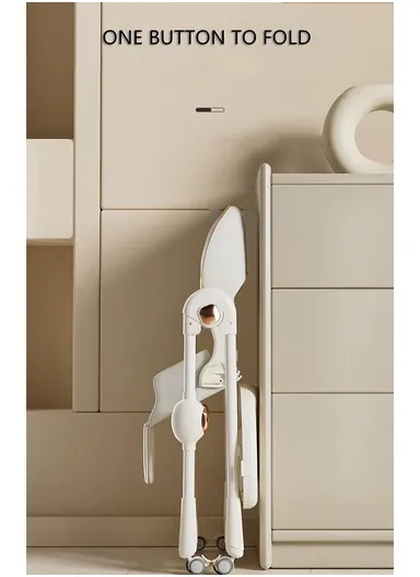 6 Months+ Adjustable Baby High Chair with Recline, Folding Function, Cotton Cushion Seat, 6-Level Height Adjustment &amp; Double Tray (L51 × W77 × H106)cm – Grey