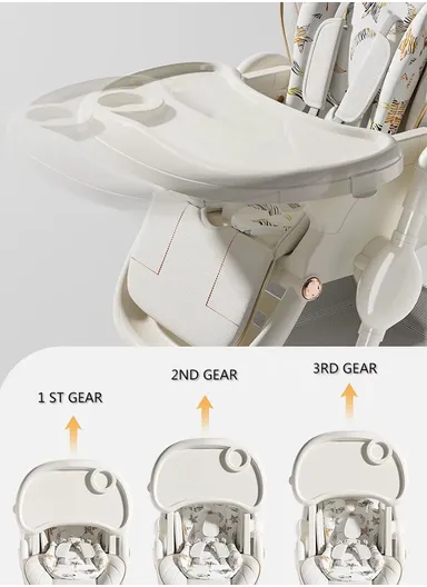 6 Months+ Adjustable Baby High Chair with Recline, Folding Function, Cotton Cushion Seat, 6-Level Height Adjustment &amp; Double Tray (L51 × W77 × H106)cm – Grey