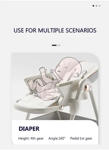 6 Months+ Adjustable Baby High Chair with Recline, Folding Function, Cotton Cushion Seat, 6-Level Height Adjustment &amp; Double Tray (L51 × W77 × H106)cm – Grey