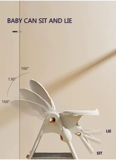 6 Months+ Adjustable Baby High Chair with Recline, Folding Function, Cotton Cushion Seat, 6-Level Height Adjustment &amp; Double Tray (L51 × W77 × H106)cm – Grey
