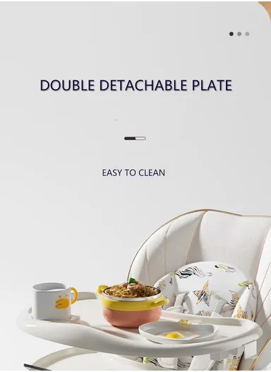 6 Months+ Adjustable Baby High Chair with Recline, Folding Function, Cotton Cushion Seat, 6-Level Height Adjustment &amp; Double Tray (L51 × W77 × H106)cm – Grey