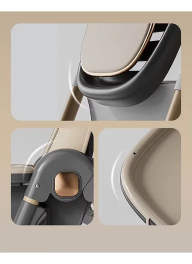 6 Months+ Adjustable Baby High Chair with Recline, Folding Function, Cotton Cushion Seat, 6-Level Height Adjustment &amp; Double Tray (L51 × W77 × H106)cm – Coffee