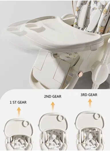 6 Months+ Adjustable Baby High Chair with Recline, Folding Function, Cotton Cushion Seat, 6-Level Height Adjustment &amp; Double Tray (L51 × W77 × H106)cm – Coffee