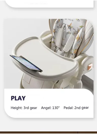 6 Months+ Adjustable Baby High Chair with Recline, Folding Function, Cotton Cushion Seat, 6-Level Height Adjustment &amp; Double Tray (L51 × W77 × H106)cm – Coffee