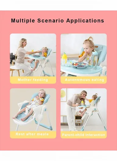 6 Months+ Adjustable Baby High Chair with Recline, Folding Function, Cotton Cushion Seat, 6-Level Height Adjustment &amp; Double Tray (L51 × W77 × H106)cm – Coffee