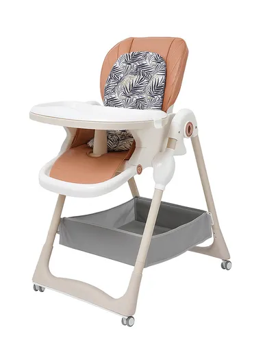 6 Months+ Adjustable Baby High Chair with Recline, Folding Function, Cotton Cushion Seat, 6-Level Height Adjustment &amp; Double Tray (L51 × W77 × H106)cm – Coffee