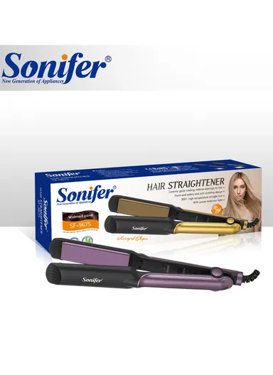 30-35W 2-in-1 Ceramic Hair Straightener &amp; Curler With Ceramic Coating Plate &amp; LED Indicator SF-9675 - Purple