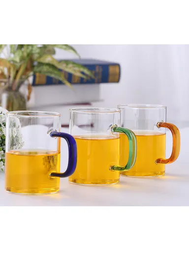 265ml Round Shape Glass Cup, Hot &amp; Cold Suitable Beverages (D6.5 x H8)cm - Yellow