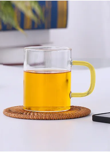 265ml Round Shape Glass Cup, Hot &amp; Cold Suitable Beverages (D6.5 x H8)cm - Yellow