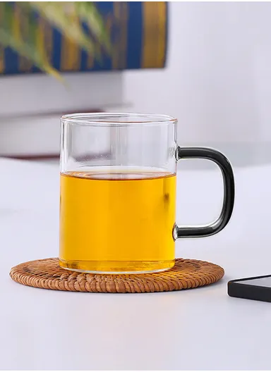 360ml Square Shape Glass Cup, Hot &amp; Cold Suitable Beverages (L6 x W6 x H10)cm - Black