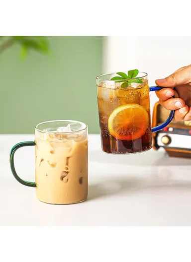 360ml Square Shape Glass Cup, Hot &amp; Cold Suitable Beverages (L6 x W6 x H10)cm - Black