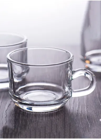 200ml 6-Pcs Elegant Round Glass Cup Set with Comfortable Grip 