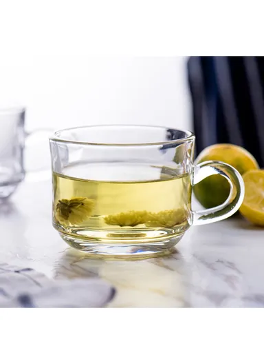 200ml 6-Pcs Elegant Round Glass Cup Set with Comfortable Grip 