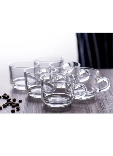 200ml 6-Pcs Elegant Round Glass Cup Set with Comfortable Grip 