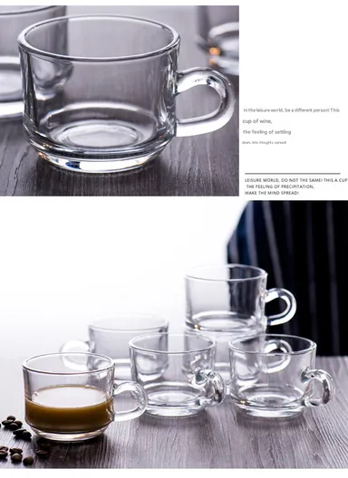 200ml 6-Pcs Elegant Round Glass Cup Set with Comfortable Grip 