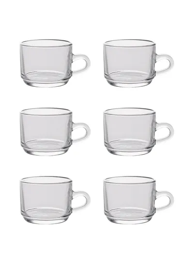 200ml 6-Pcs Elegant Round Glass Cup Set with Comfortable Grip 