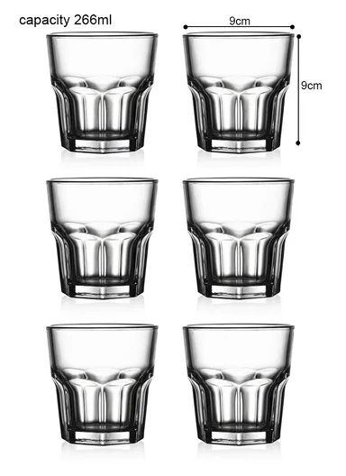 260ml 6Pcs Luxurious Round Glass Cup Set With Elegant Design For Soft Drinks 
