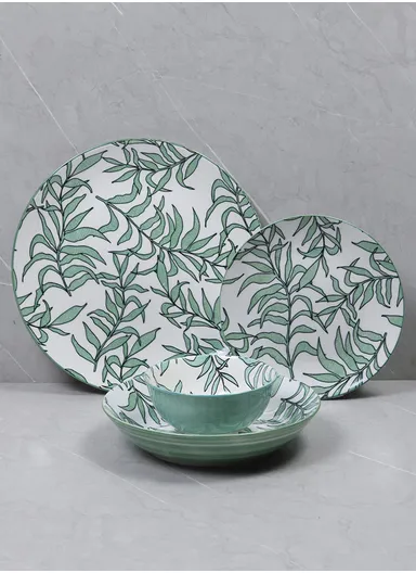 24 Pcs Reactive Glaze Dishes Set Chip Resistant &amp; Scratch Resistant Dinnerware Service for 6 Durable Everyday Dining Set - White &amp; Green