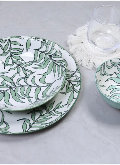 24 Pcs Reactive Glaze Dishes Set Chip Resistant &amp; Scratch Resistant Dinnerware Service for 6 Durable Everyday Dining Set - White &amp; Green
