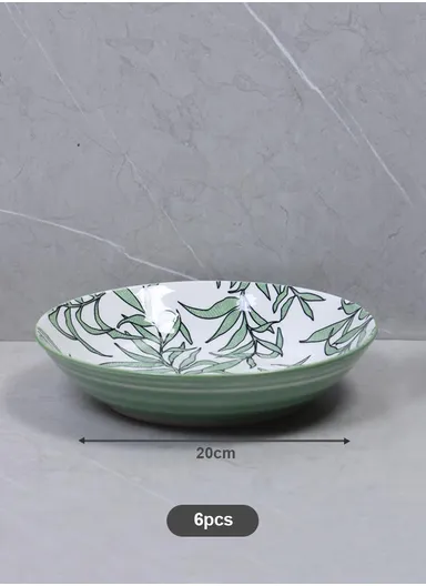 24 Pcs Reactive Glaze Dishes Set Chip Resistant &amp; Scratch Resistant Dinnerware Service for 6 Durable Everyday Dining Set - White &amp; Green
