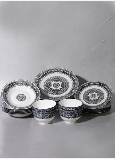 24 Pcs Reactive Glaze Dishes Set Chip Resistant &amp; Scratch Resistant Dinnerware Service for 6 Durable Everyday Dining Set - Black &amp; White