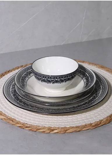 24 Pcs Reactive Glaze Dishes Set Chip Resistant &amp; Scratch Resistant Dinnerware Service for 6 Durable Everyday Dining Set - Black &amp; White