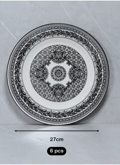 24 Pcs Reactive Glaze Dishes Set Chip Resistant &amp; Scratch Resistant Dinnerware Service for 6 Durable Everyday Dining Set - Black &amp; White